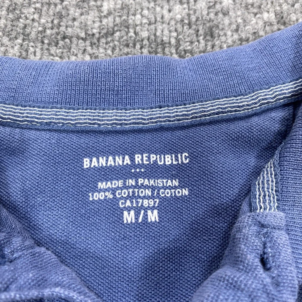 Banana Republic‎ Polo Shirt Mens Medium Blue Embroidered Elephant 100% Cotton